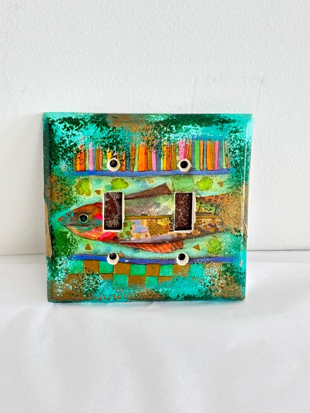 Vintage ceramic light switch plate cover ocean fish design double toggle switch